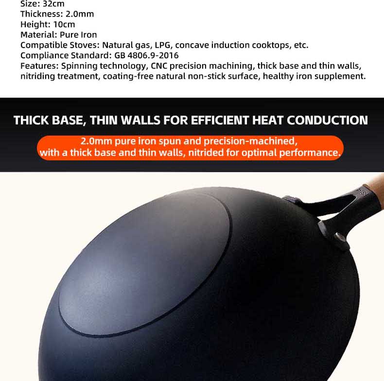 Superior Round-bottom iron wok
